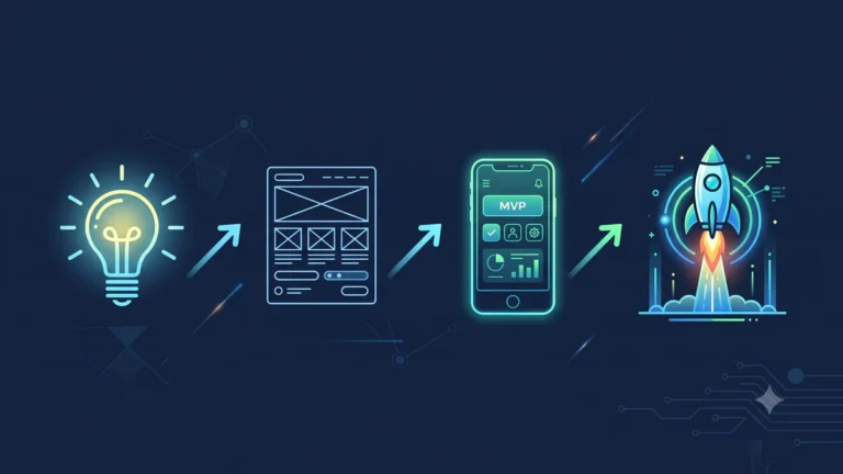 MVP app development process showing stages from idea to launch for startups and founders building minimum viable products in 2026