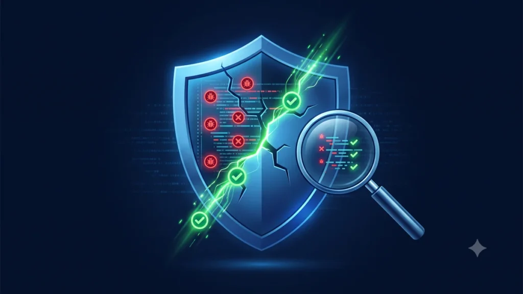 Security audit checklist for AI-generated code showing vulnerabilities being identified and fixed in Laravel PHP applications built with agentic editors